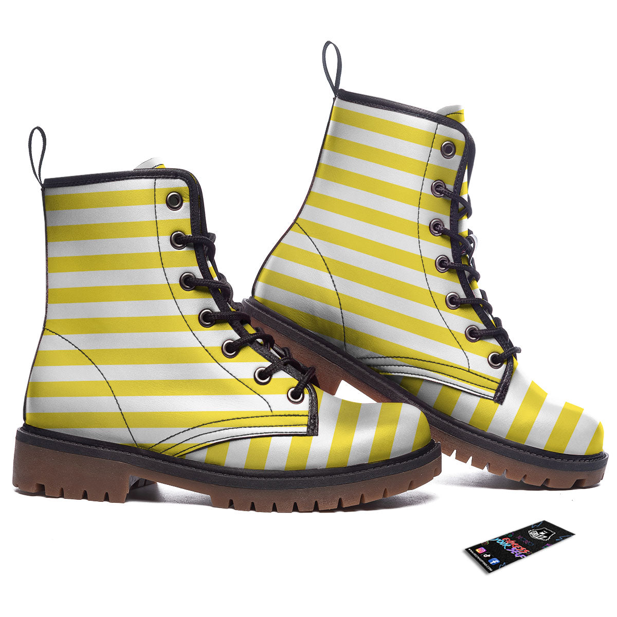 Striped Yellow Print Pattern Work Boots-grizzshop