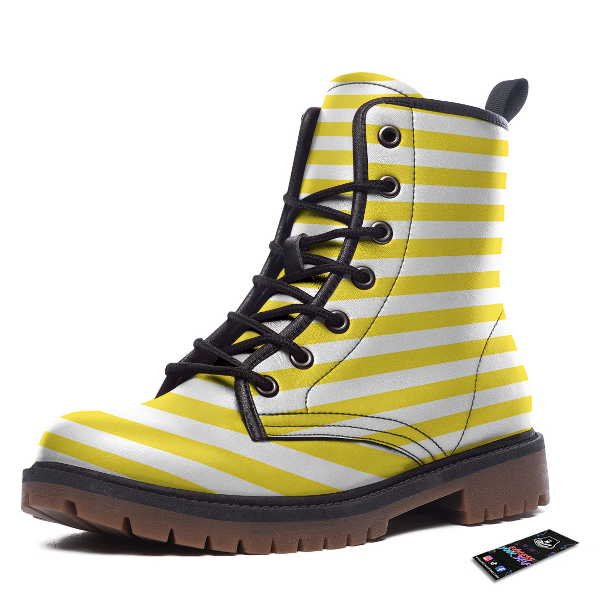 Striped Yellow Print Pattern Work Boots-grizzshop