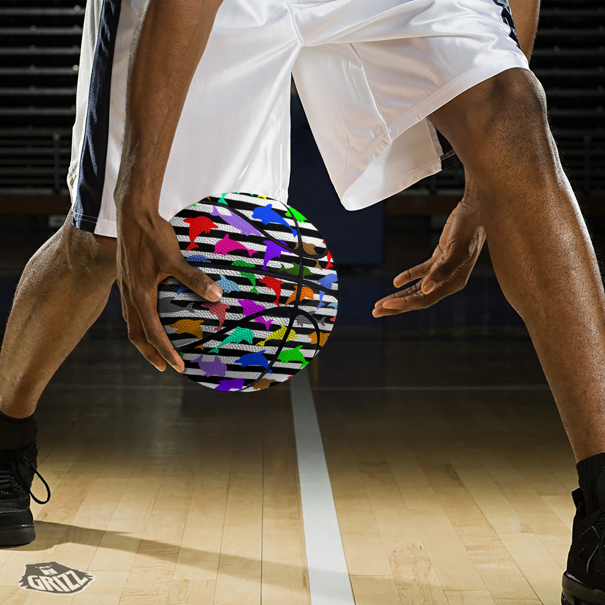 Striped And Colorful Dolphin Print Pattern Basketball