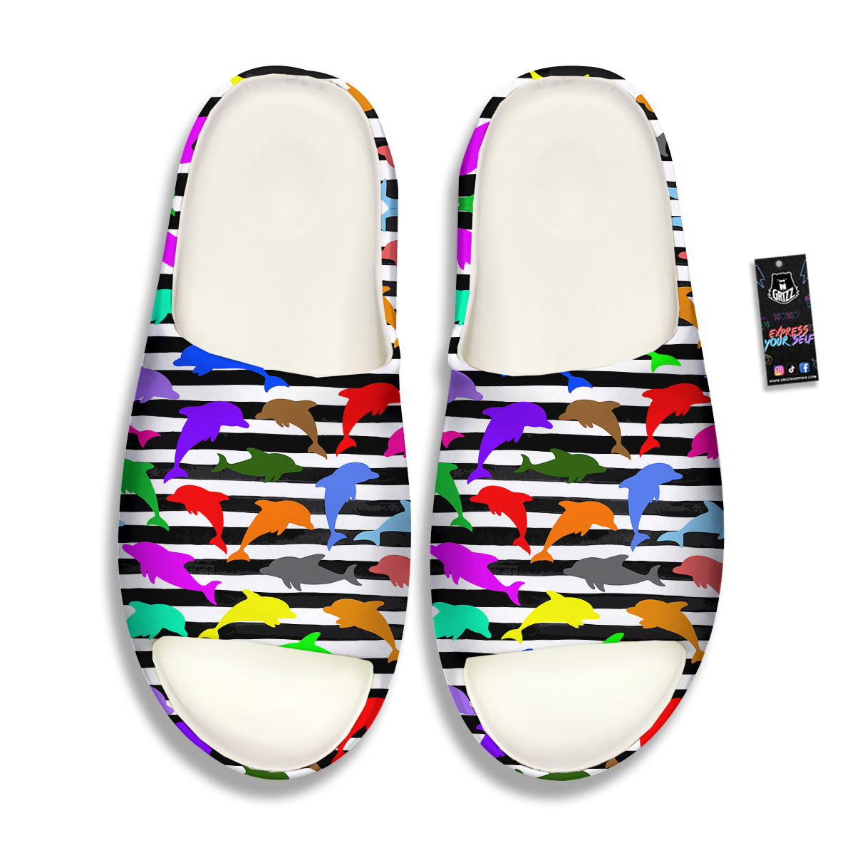 Striped And Colorful Dolphin Print Pattern Sandals-grizzshop
