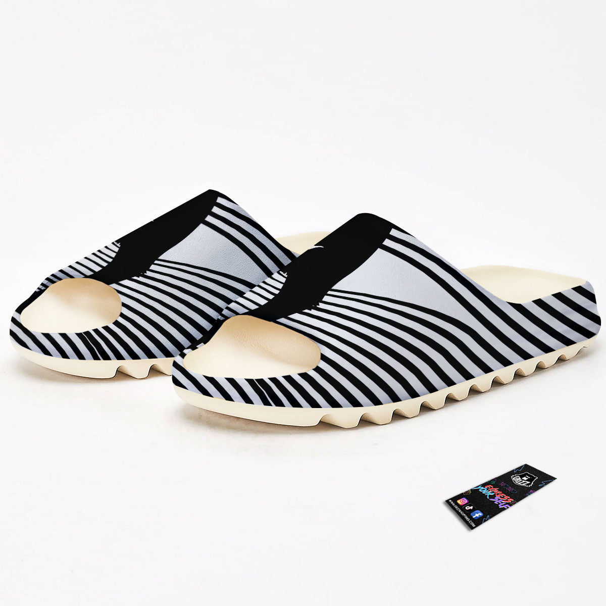 Striped Black Cat Print Sandals-grizzshop