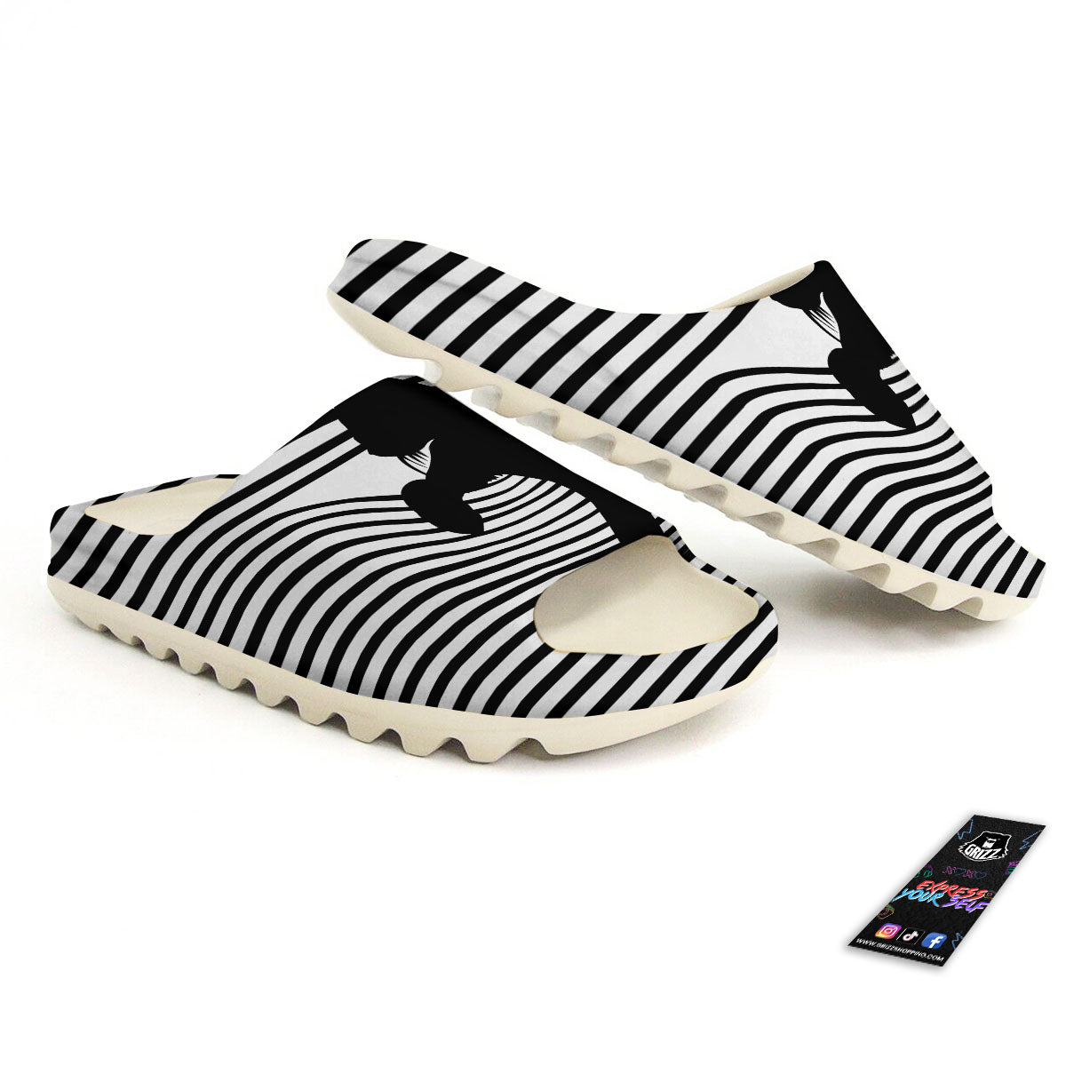 Striped Black Cat Print Sandals-grizzshop