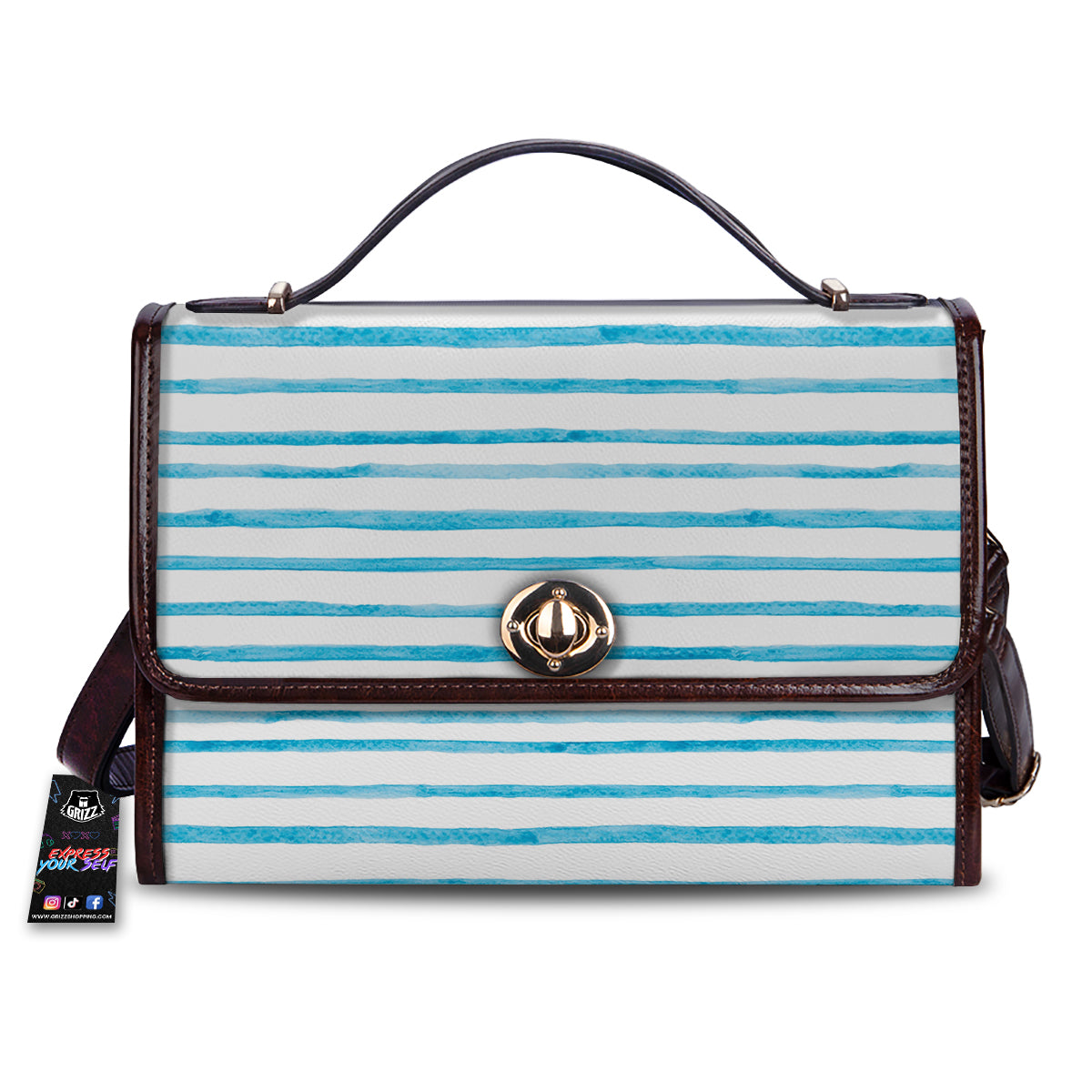 Striped Cyan And White Print Pattern Women's Satchel Bag