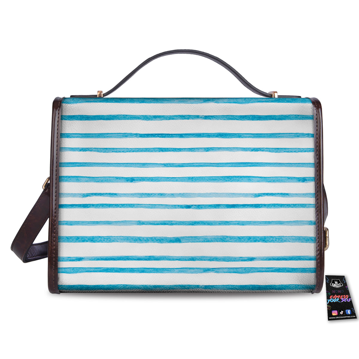 Striped Cyan And White Print Pattern Women's Satchel Bag