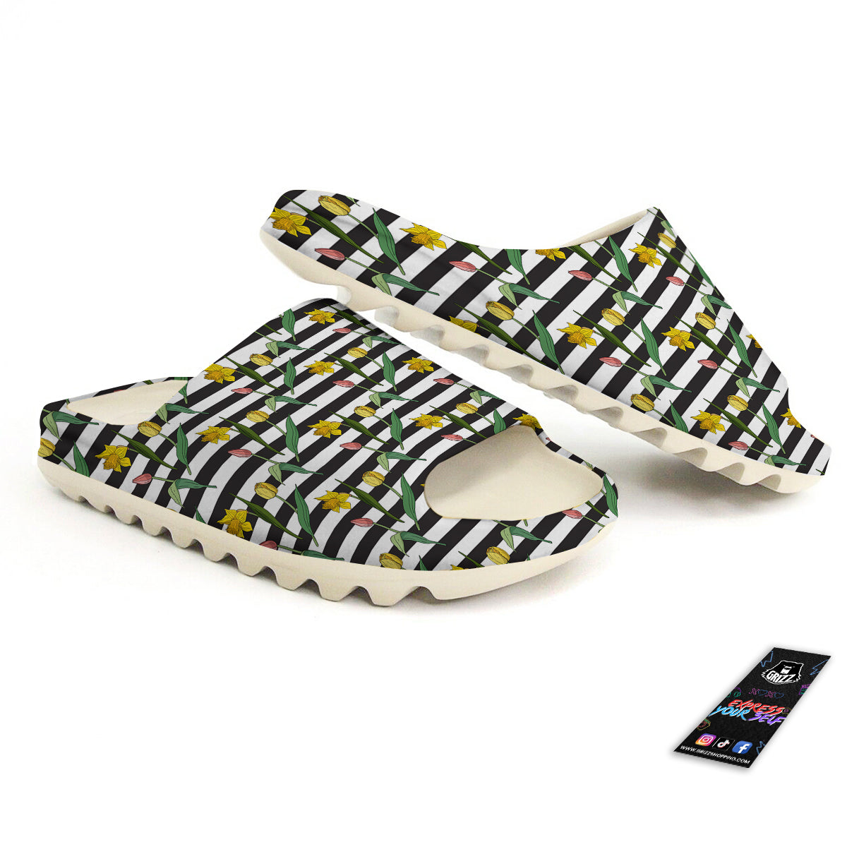 Striped Daffodil Yellow Print Pattern Sandals-grizzshop