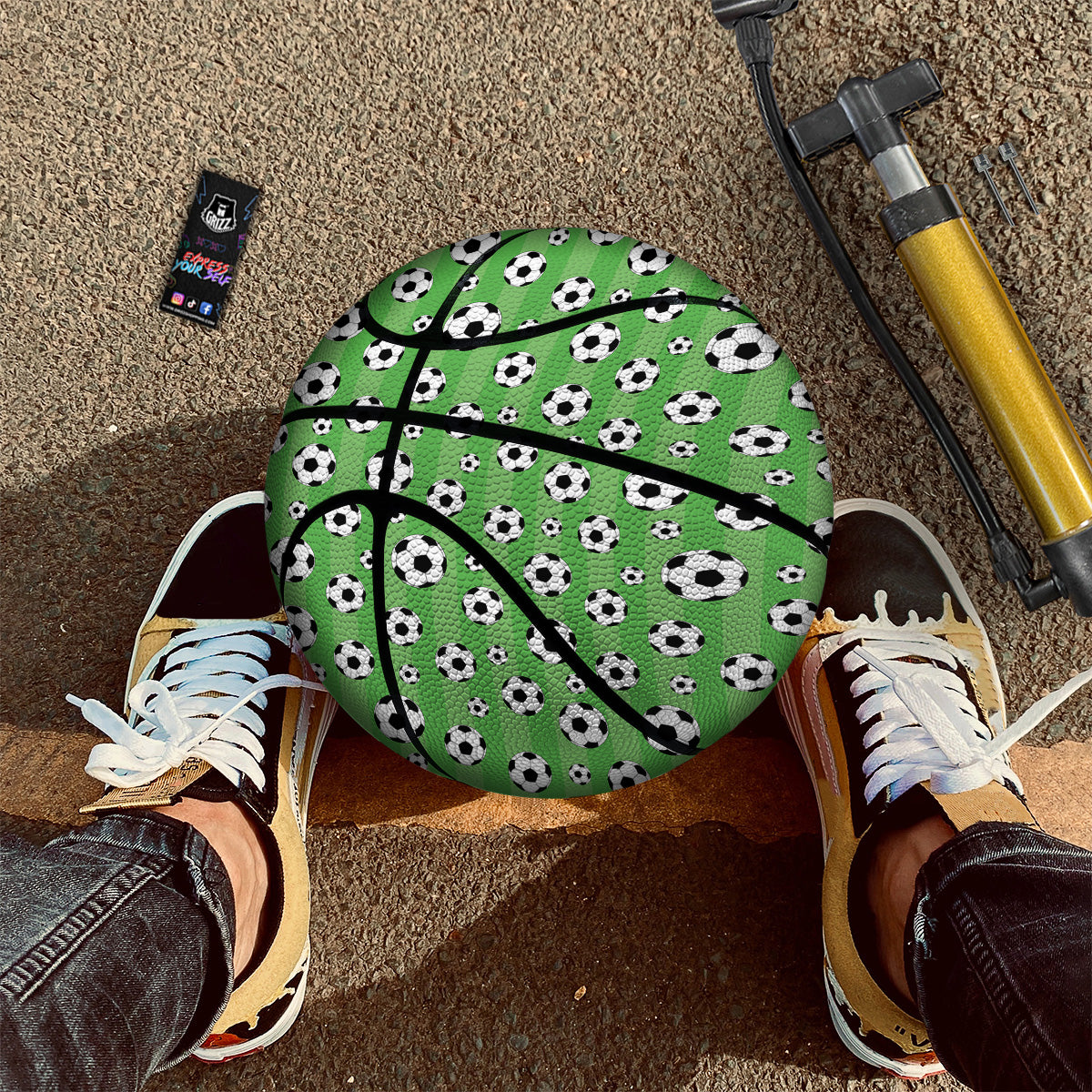 Striped Green Football Print Pattern Basketball