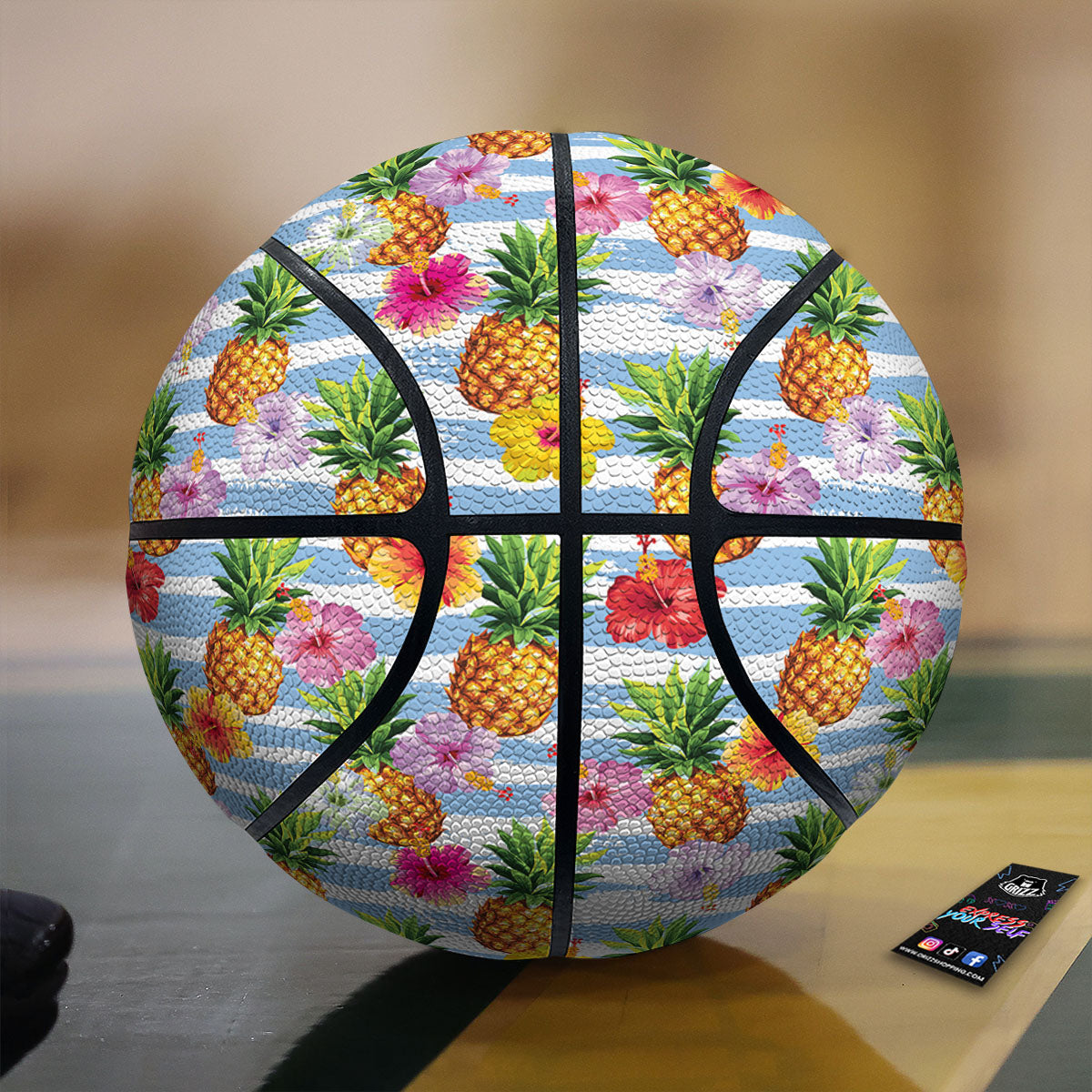 Striped Hibiscus And Pineapple Print Basketball