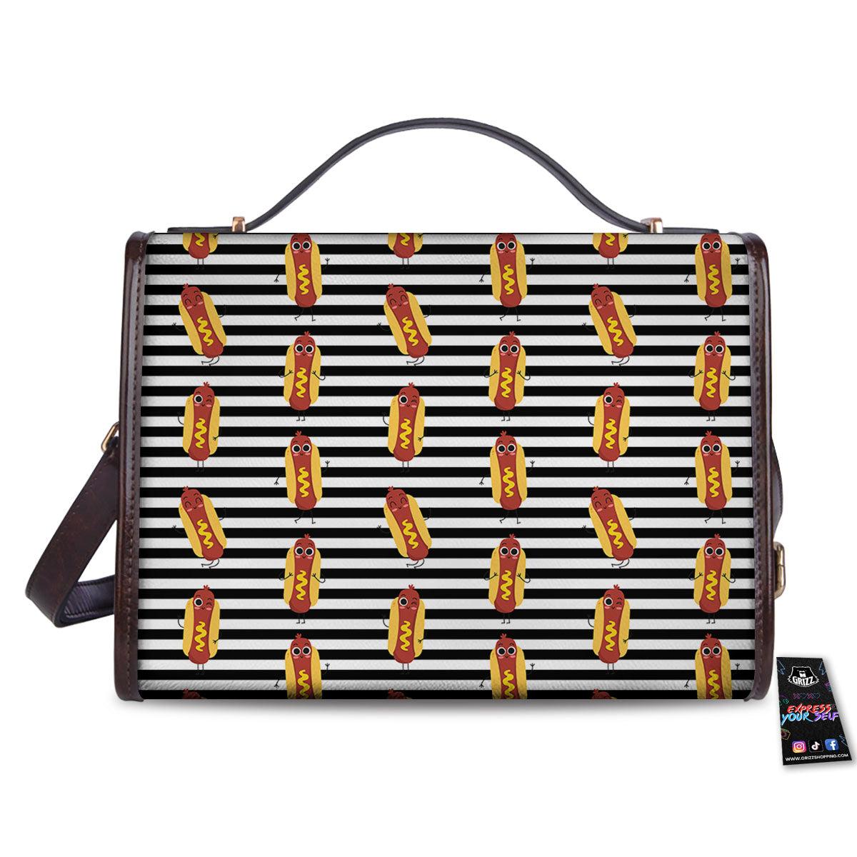 Striped Hot Dog Print Pattern Women's Satchel Bag