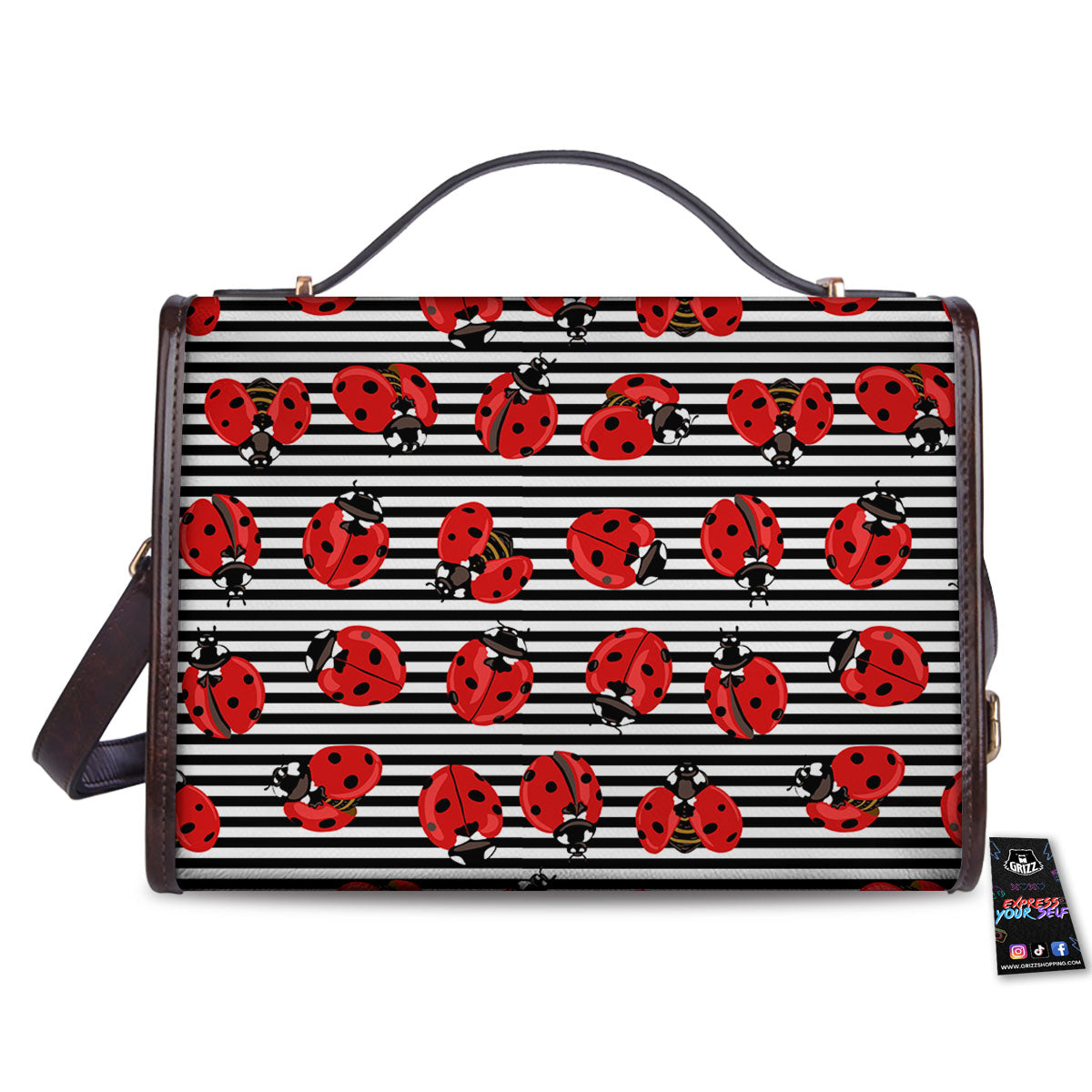 Striped Ladybug Print Pattern Women's Satchel Bag