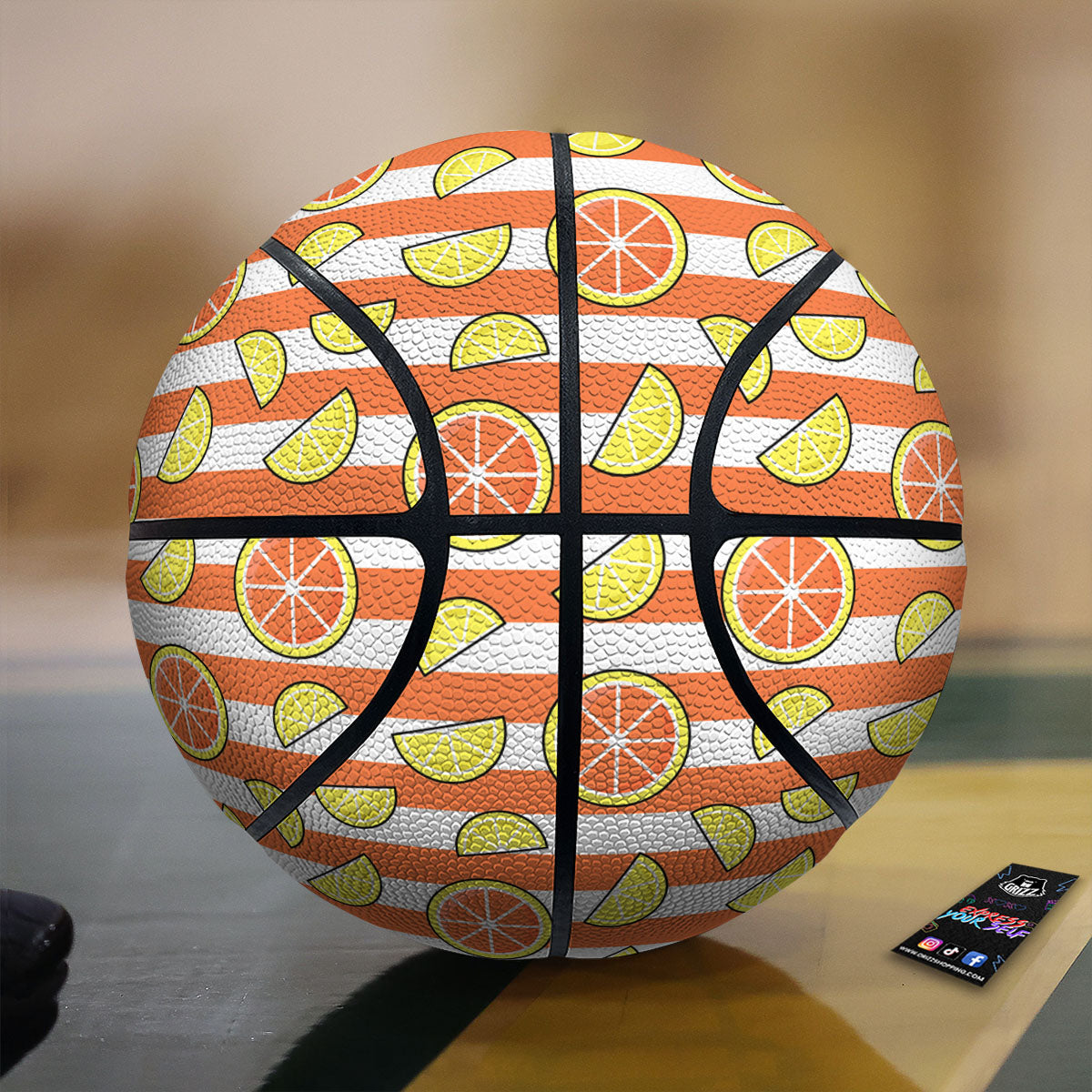 Striped Lemon And Orange Print Pattern Basketball