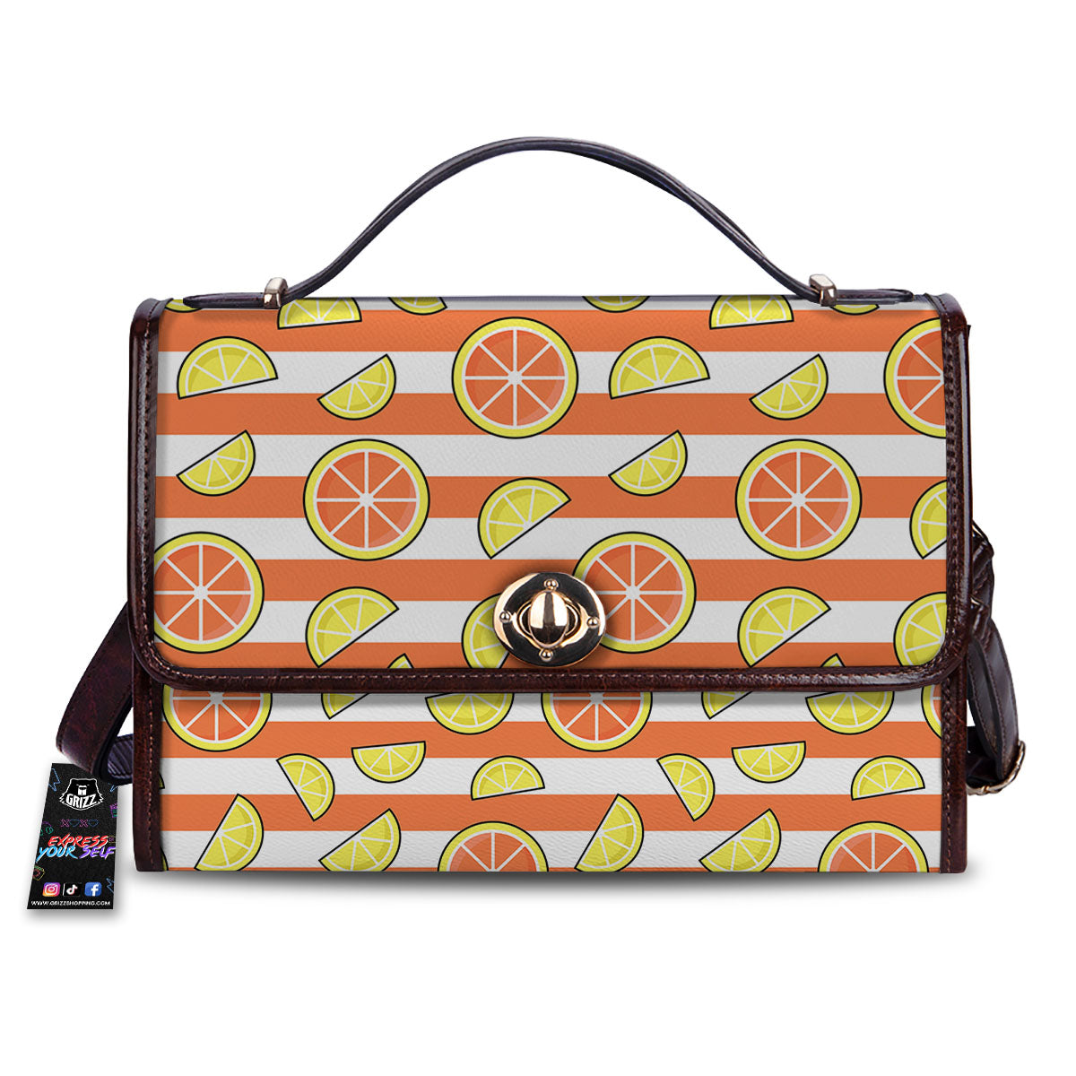 Striped Lemon And Orange Print Pattern Women's Satchel Bag