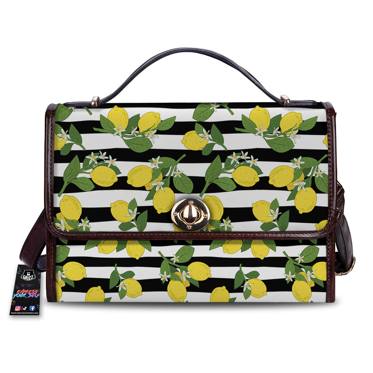 Striped Lemon Print Pattern Women's Satchel Bag