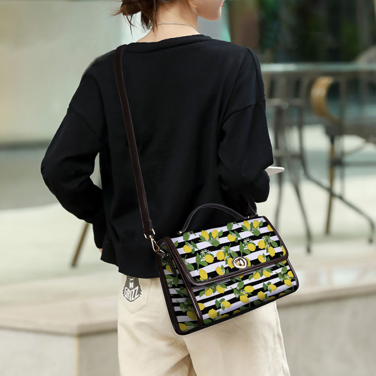 Striped Lemon Print Pattern Women's Satchel Bag