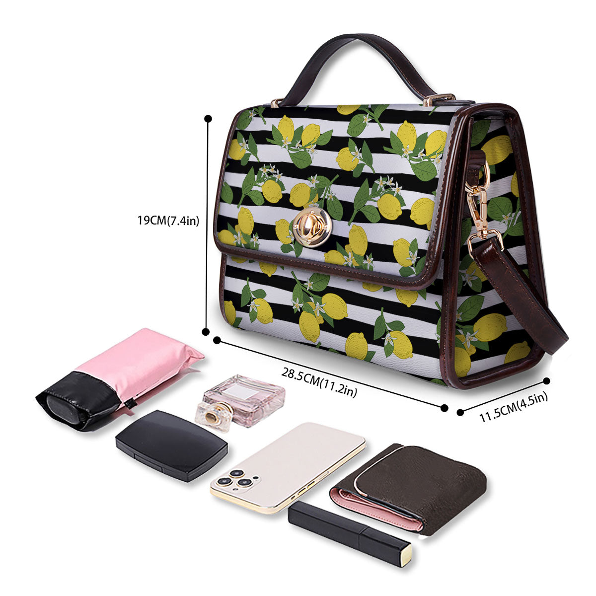 Striped Lemon Print Pattern Women's Satchel Bag