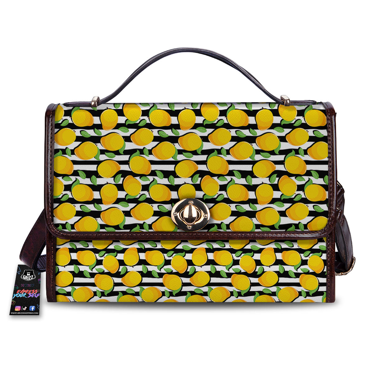 Striped Mango Fruit Print Pattern Women's Satchel Bag