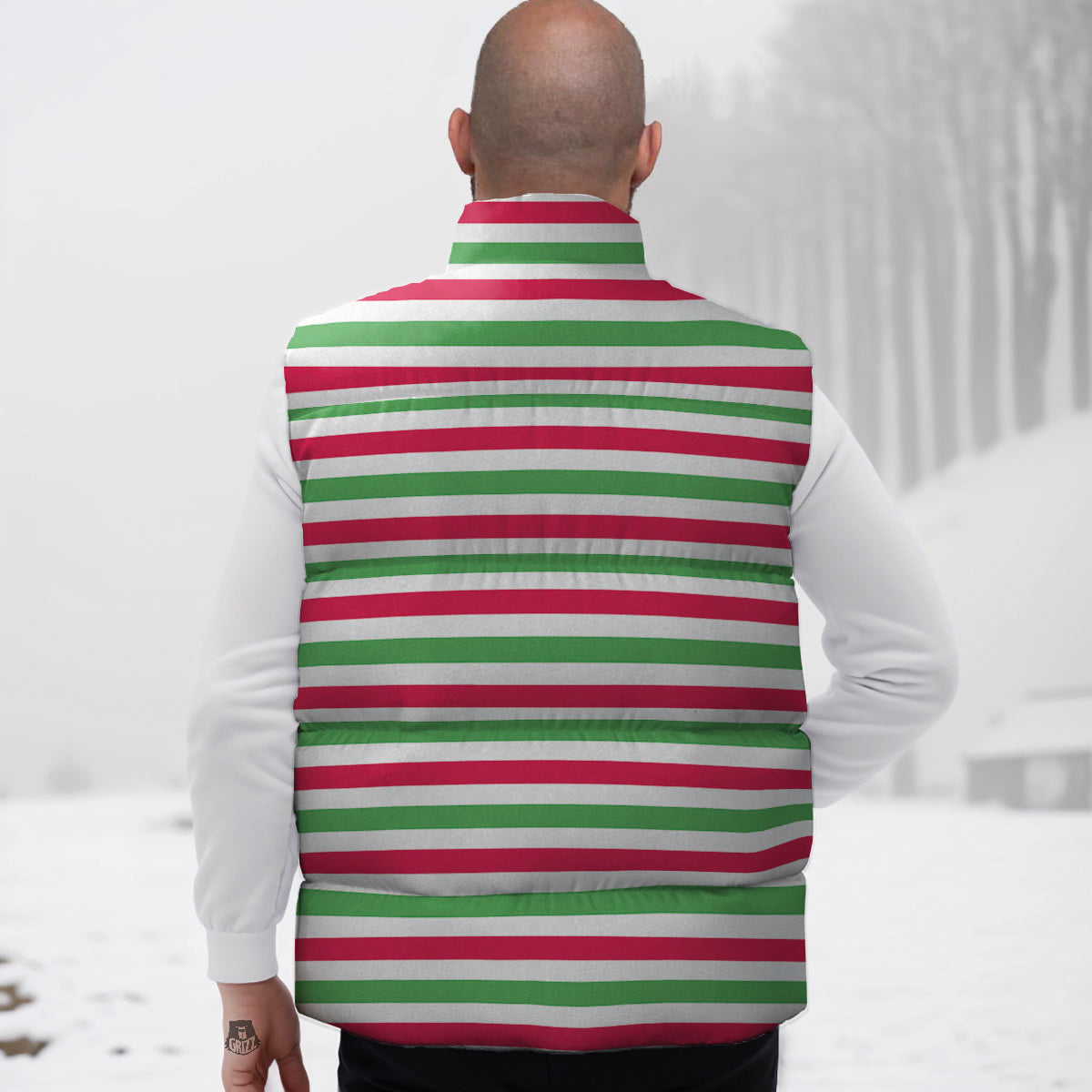 Striped Merry Christmas Print Pattern Down Vest