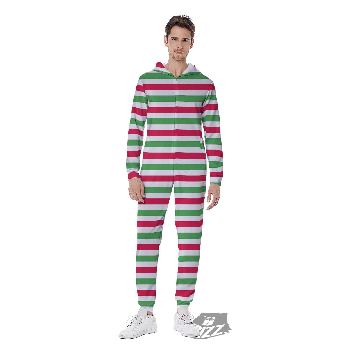 Striped Merry Christmas Print Pattern Men's Jumpsuit-grizzshop