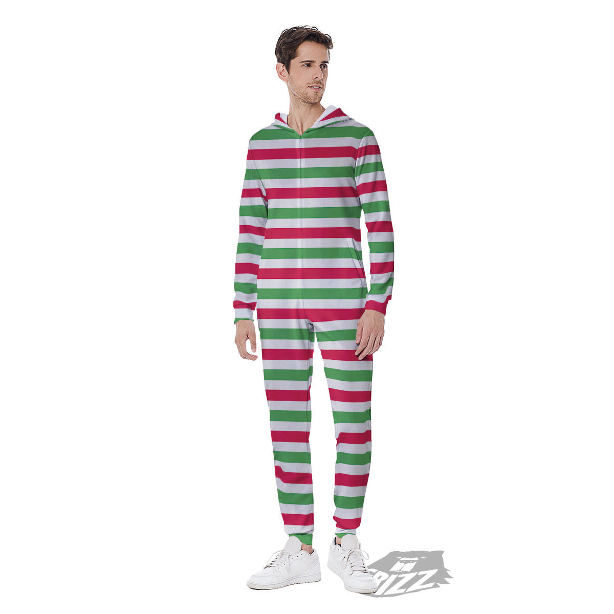 Striped Merry Christmas Print Pattern Men's Jumpsuit-grizzshop