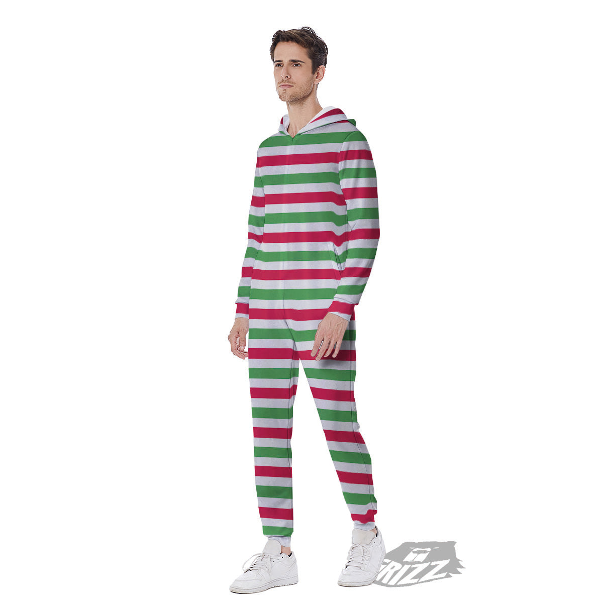 Striped Merry Christmas Print Pattern Men's Jumpsuit-grizzshop