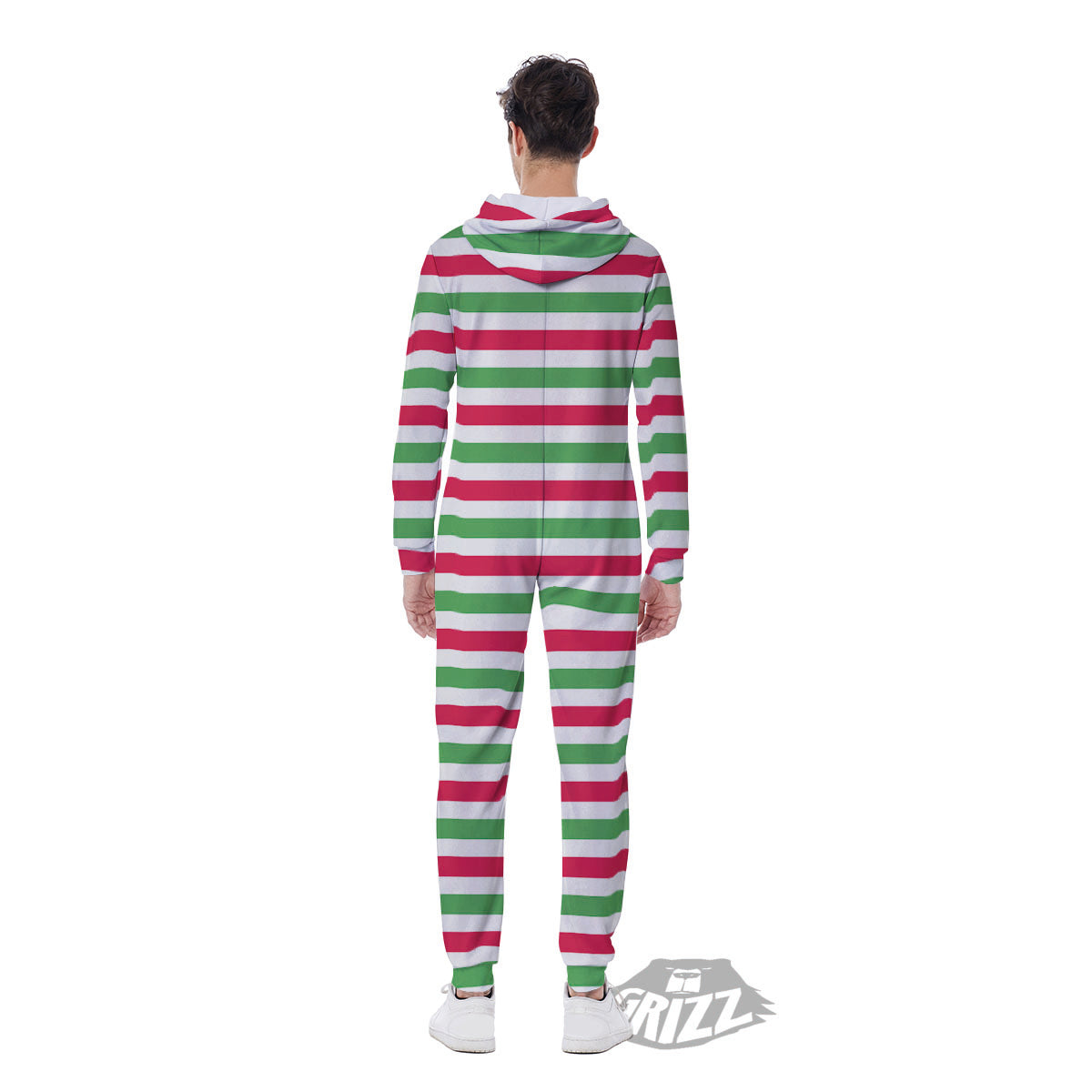 Striped Merry Christmas Print Pattern Men's Jumpsuit-grizzshop