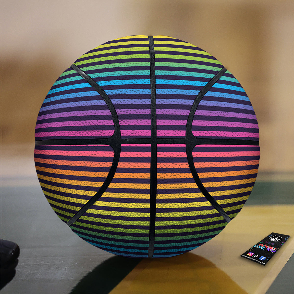 Striped Neon Rainbow Print Basketball
