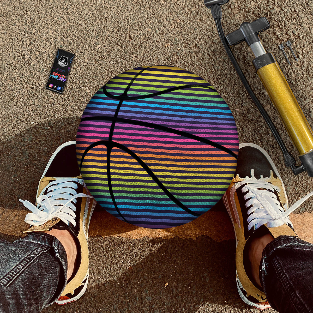 Striped Neon Rainbow Print Basketball