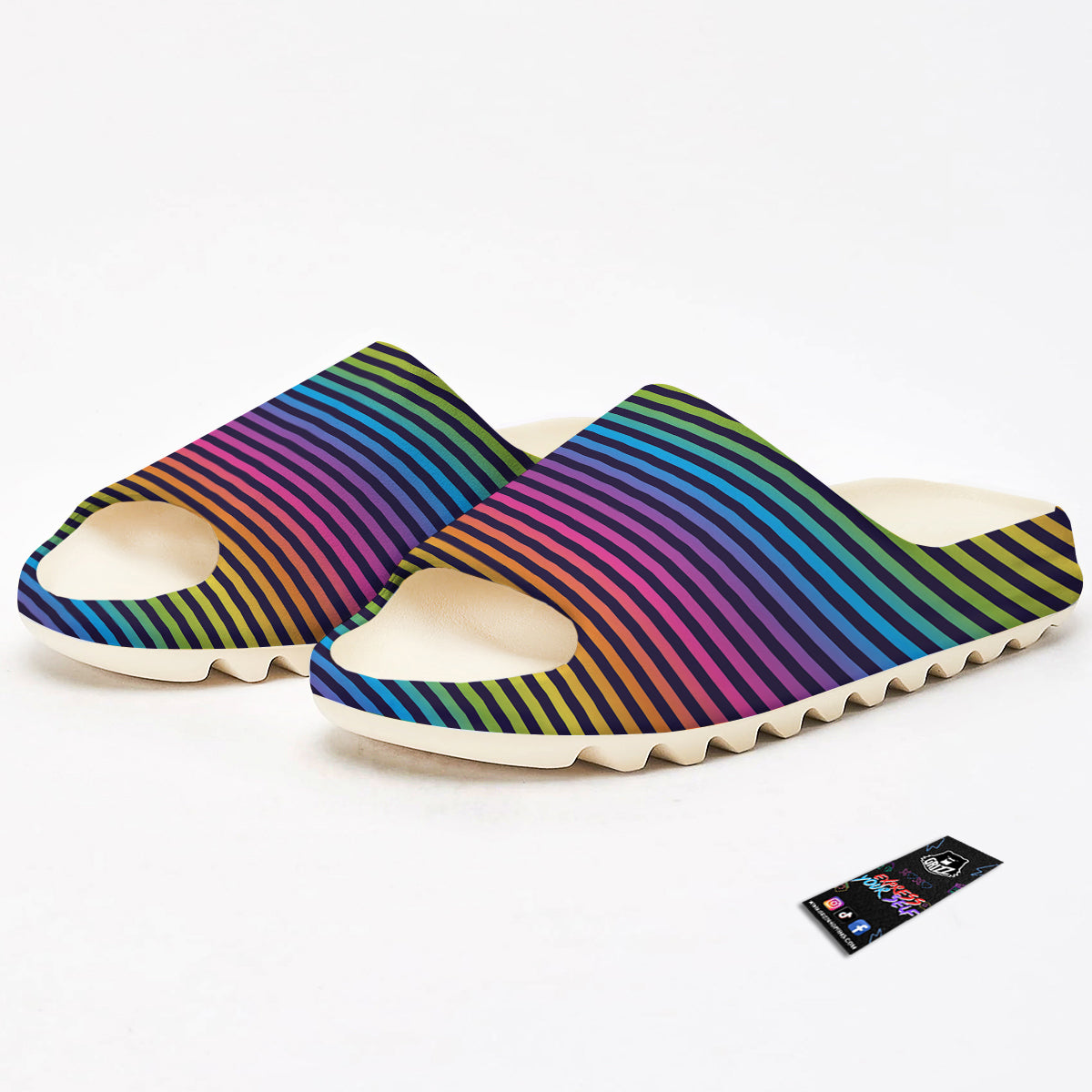 Striped Neon Rainbow Print Sandals-grizzshop