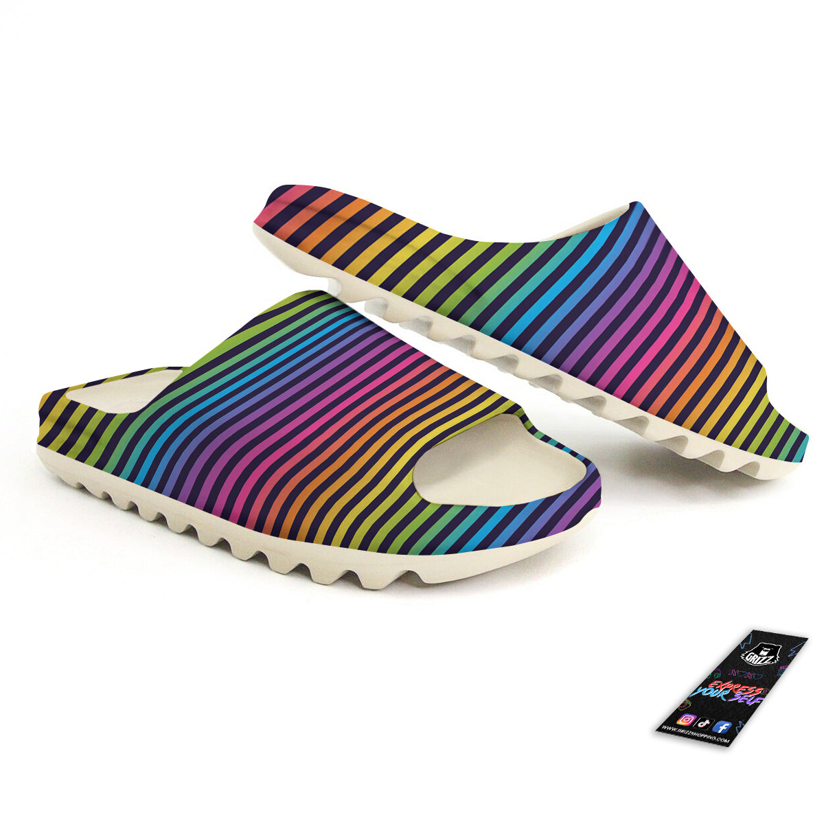 Striped Neon Rainbow Print Sandals-grizzshop