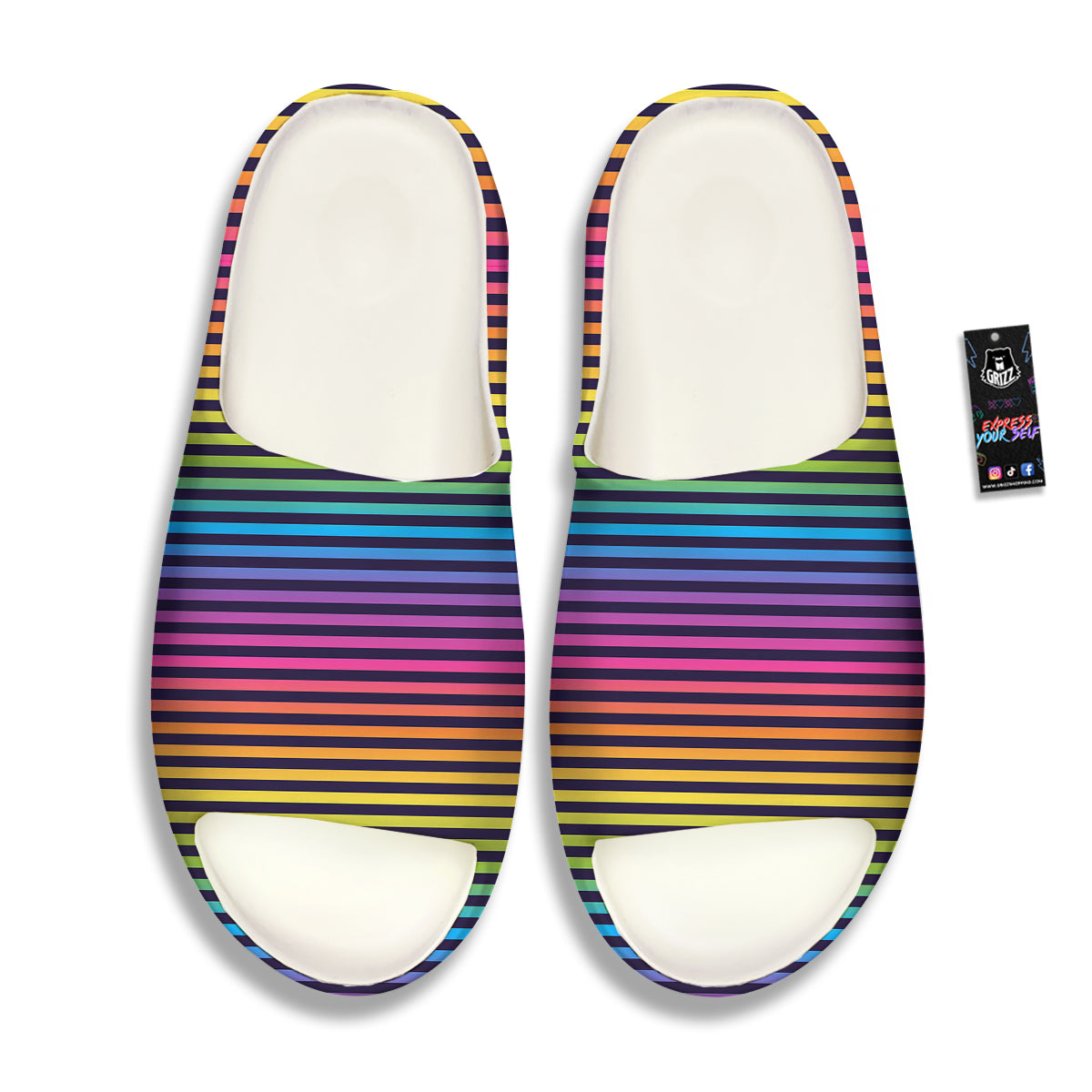 Striped Neon Rainbow Print Sandals-grizzshop