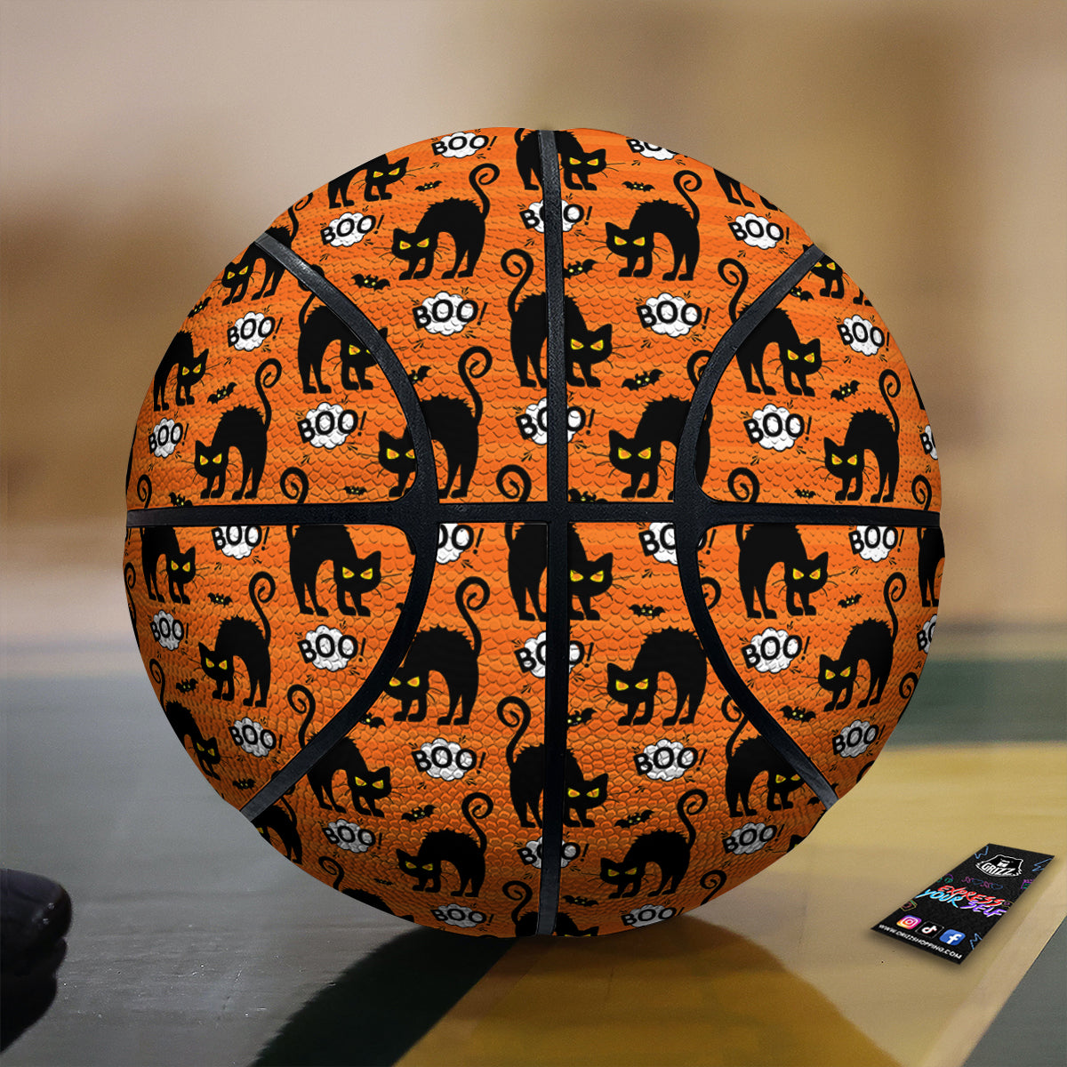 Striped Orange Black Cat Angry Print Pattern Basketball