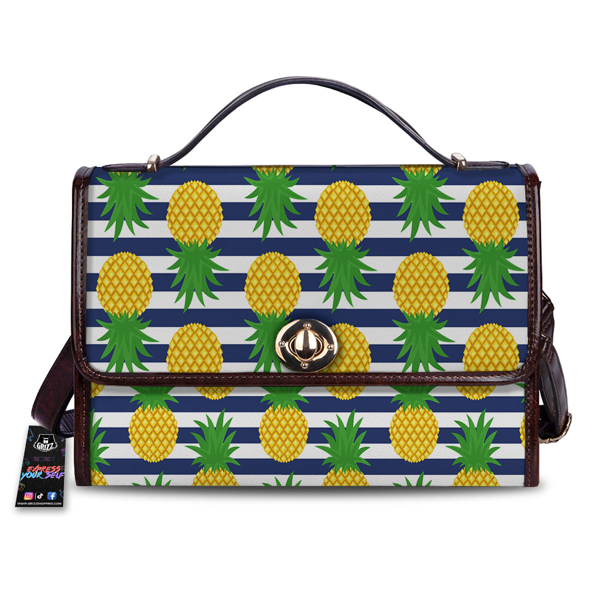 Striped Pineapple Print Pattern Women's Satchel Bag