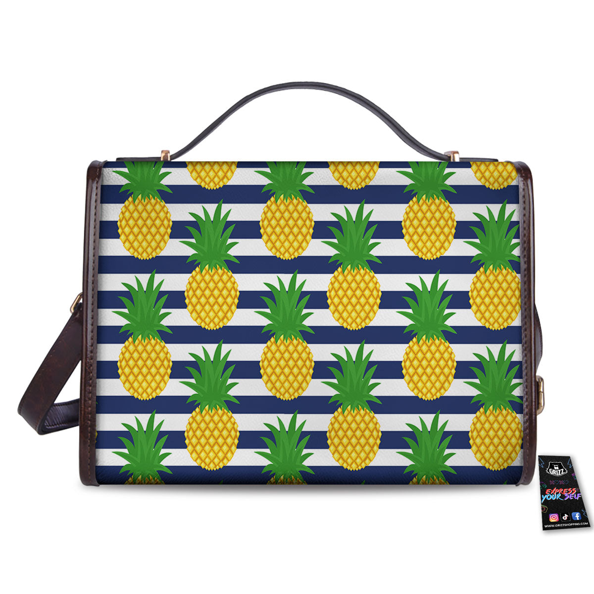 Striped Pineapple Print Pattern Women's Satchel Bag