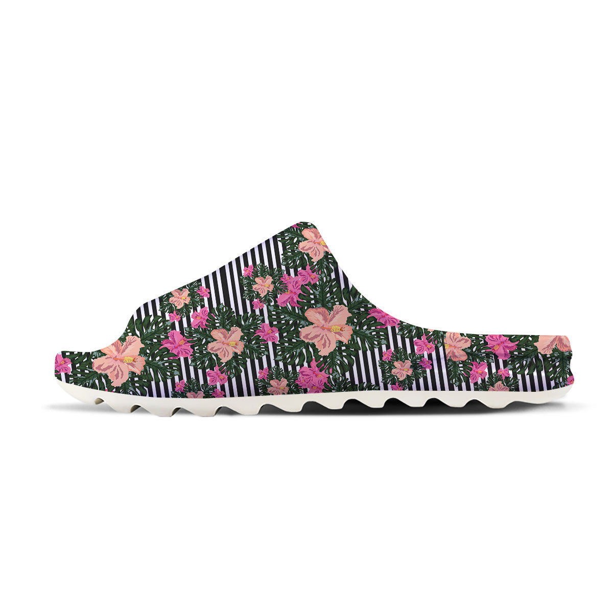 Striped Plumeria Flower Print Pattern Sandals-grizzshop
