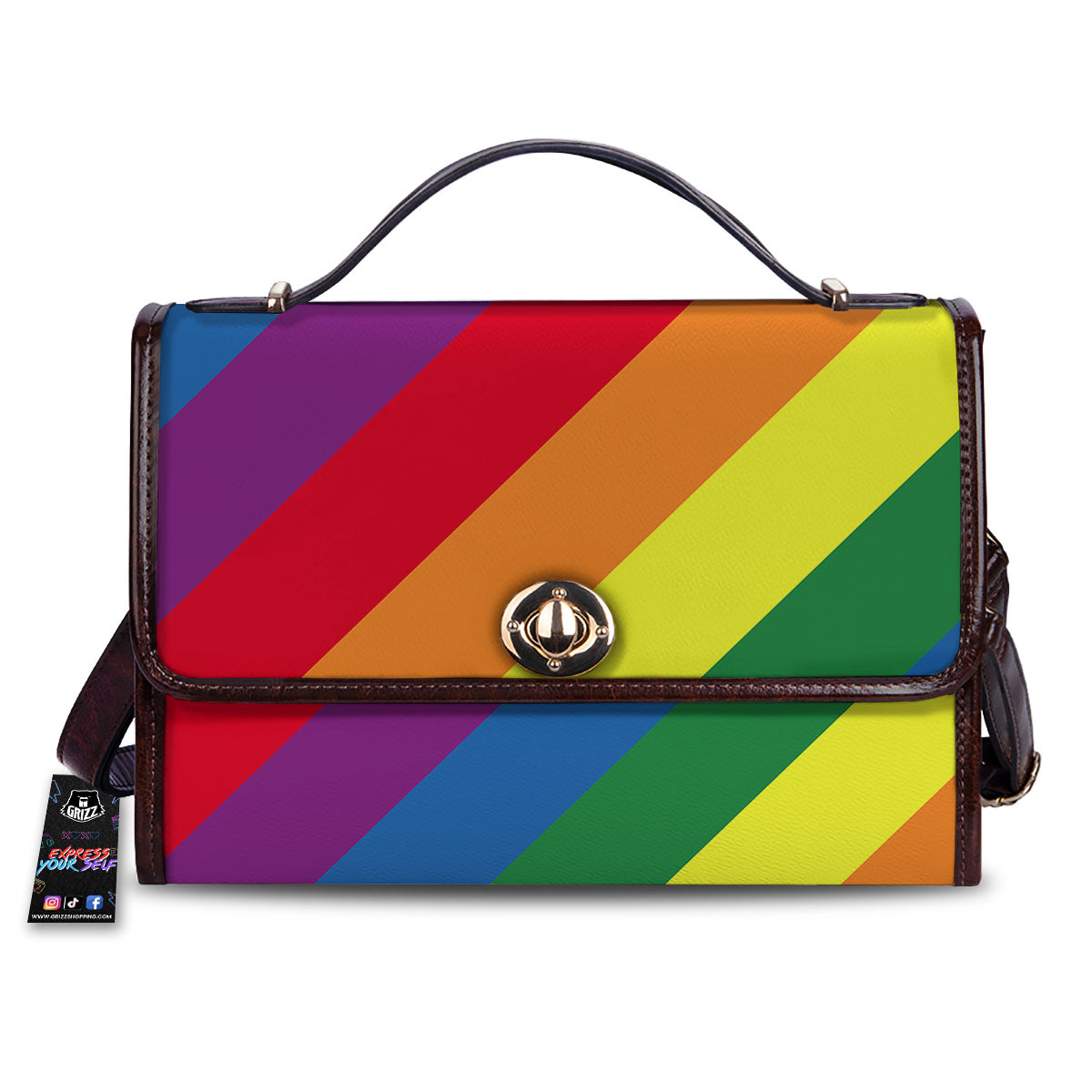 Striped Rainbow Diagonal Print Pattern Women's Satchel Bag