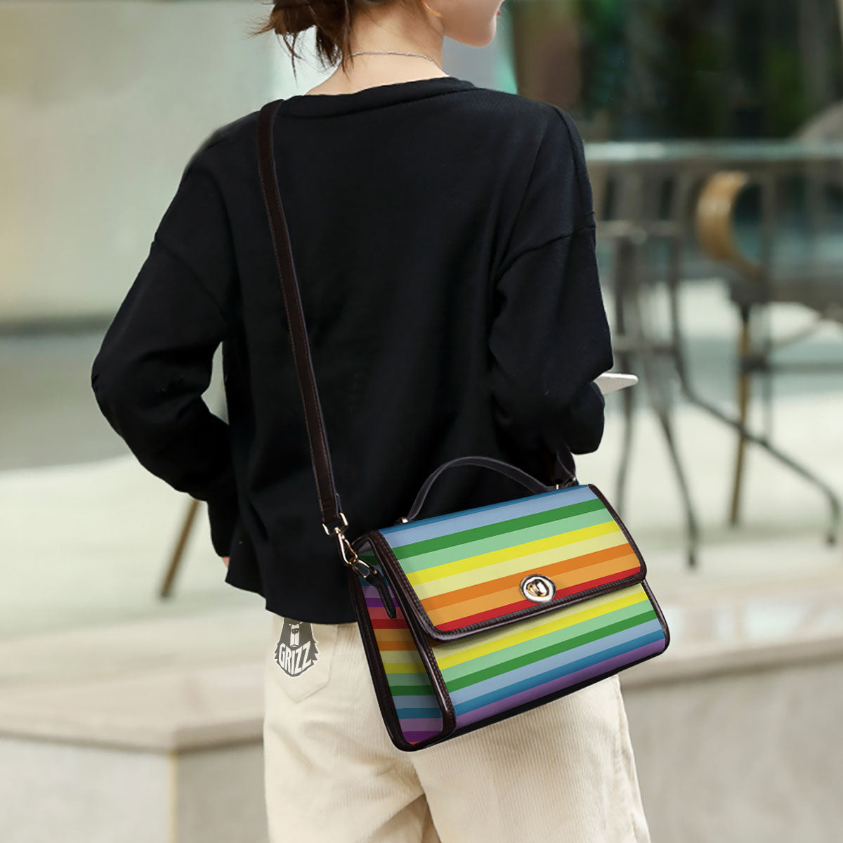 Striped Rainbow Print Pattern Women's Satchel Bag