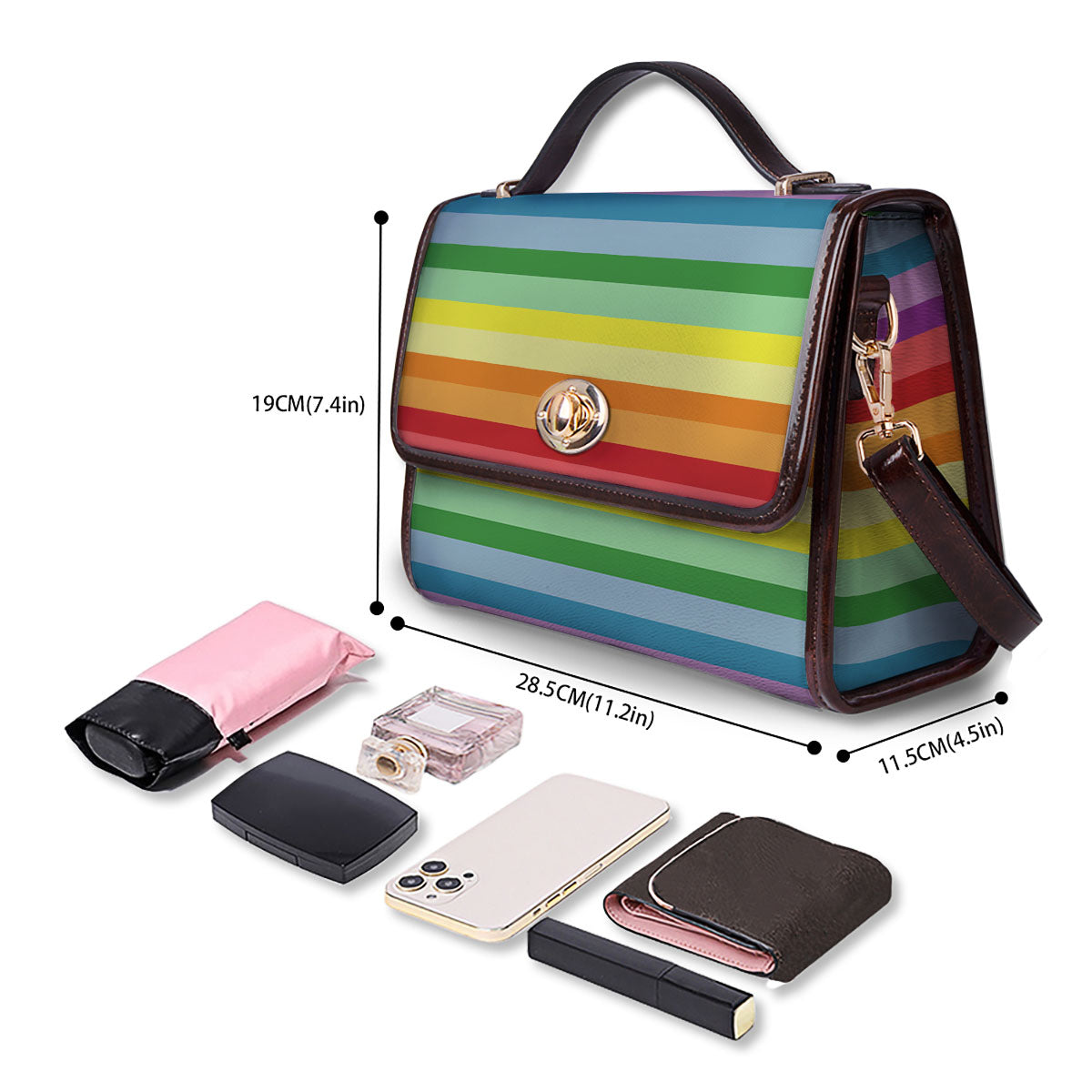 Striped Rainbow Print Pattern Women's Satchel Bag
