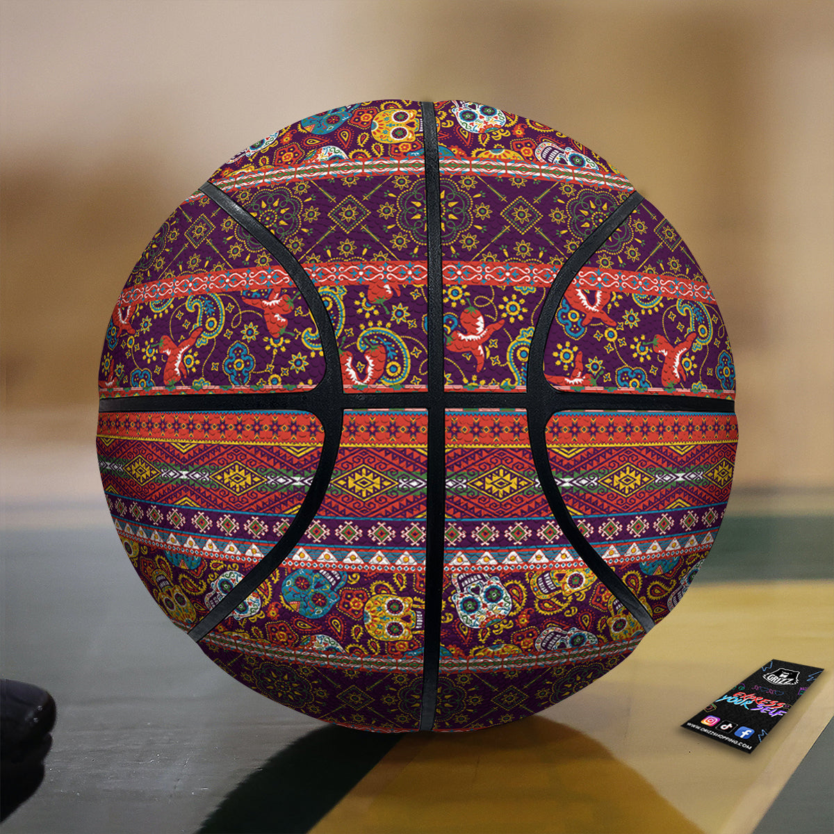 Striped Skull Mexican Style Print Pattern Basketball