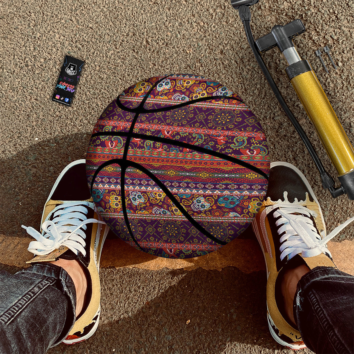 Striped Skull Mexican Style Print Pattern Basketball