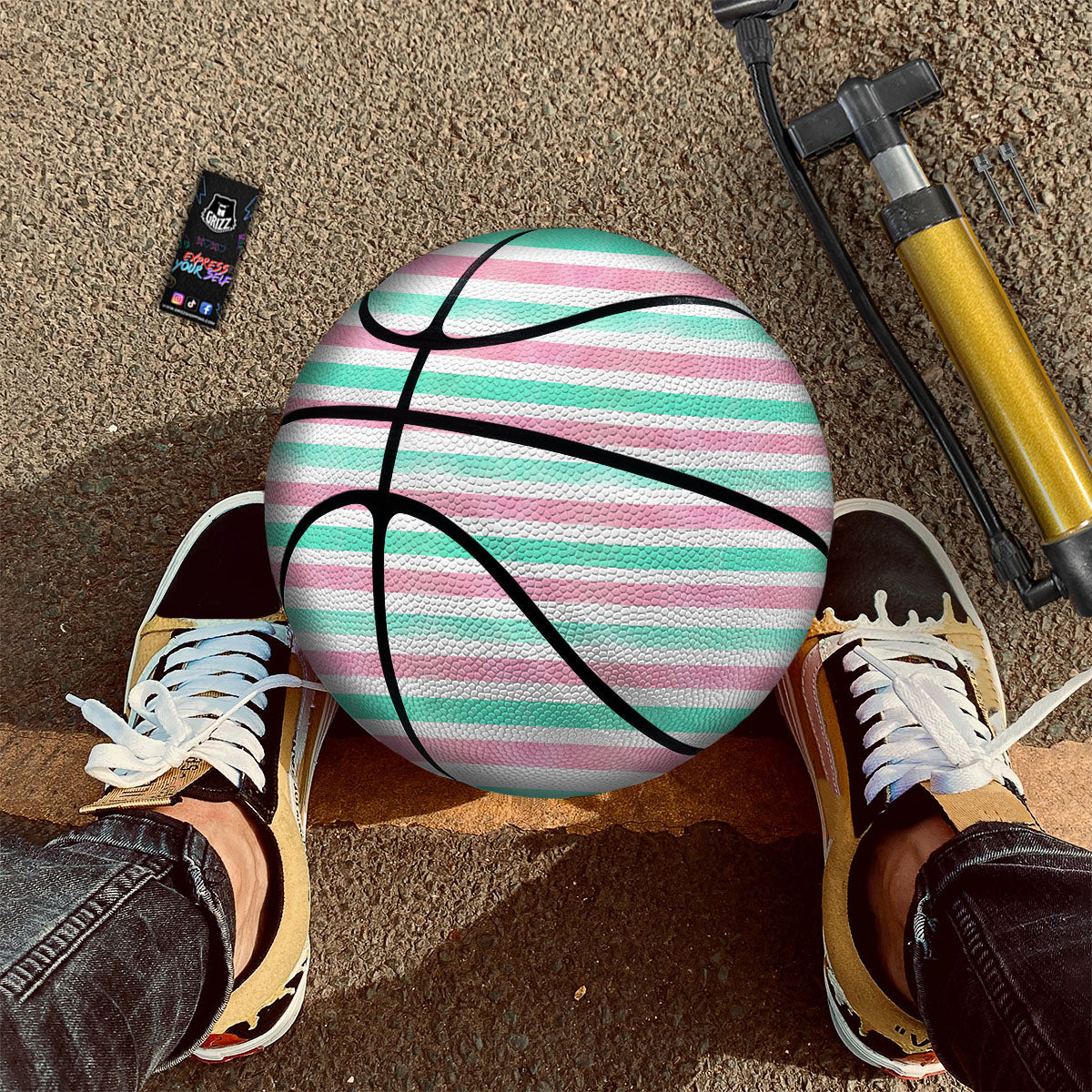 Striped Teal And Pink Print Pattern Basketball