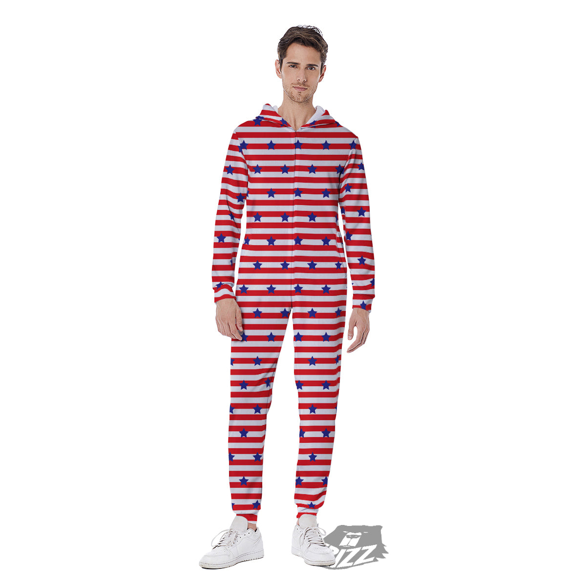 Striped USA Patriotic Print Pattern Men's Jumpsuit-grizzshop