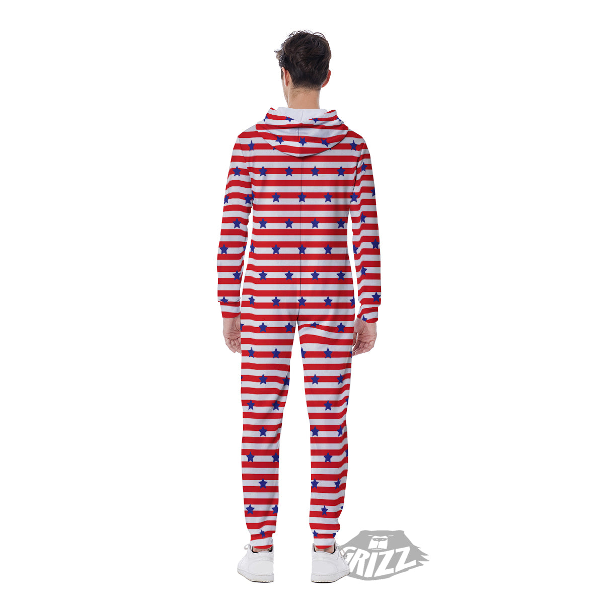 Striped USA Patriotic Print Pattern Men's Jumpsuit-grizzshop