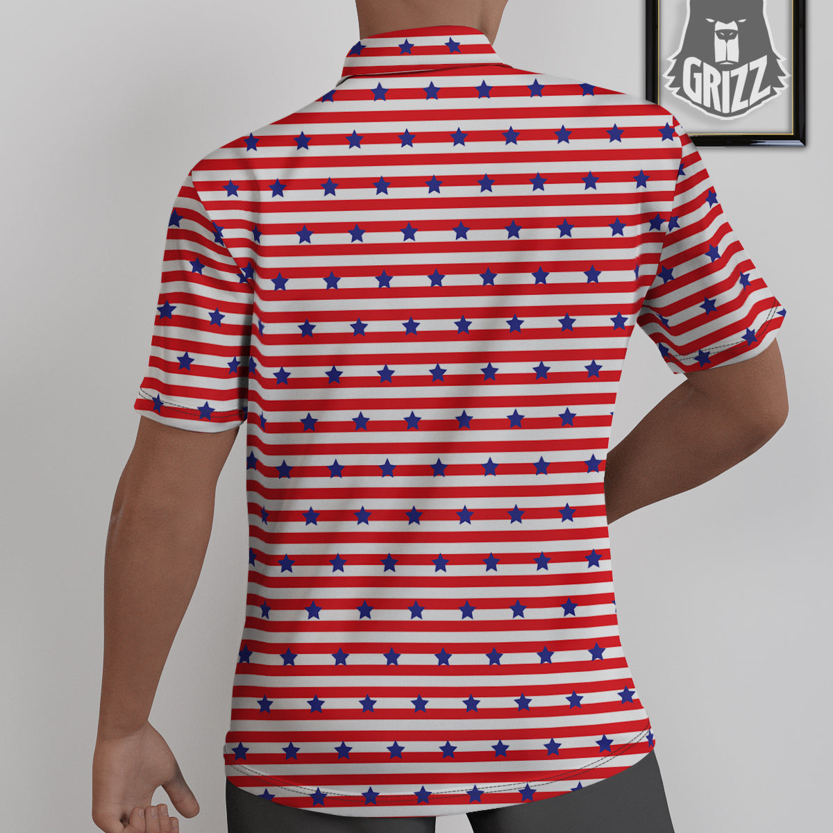 Striped USA Patriotic Print Pattern Untucked Shirts-grizzshop