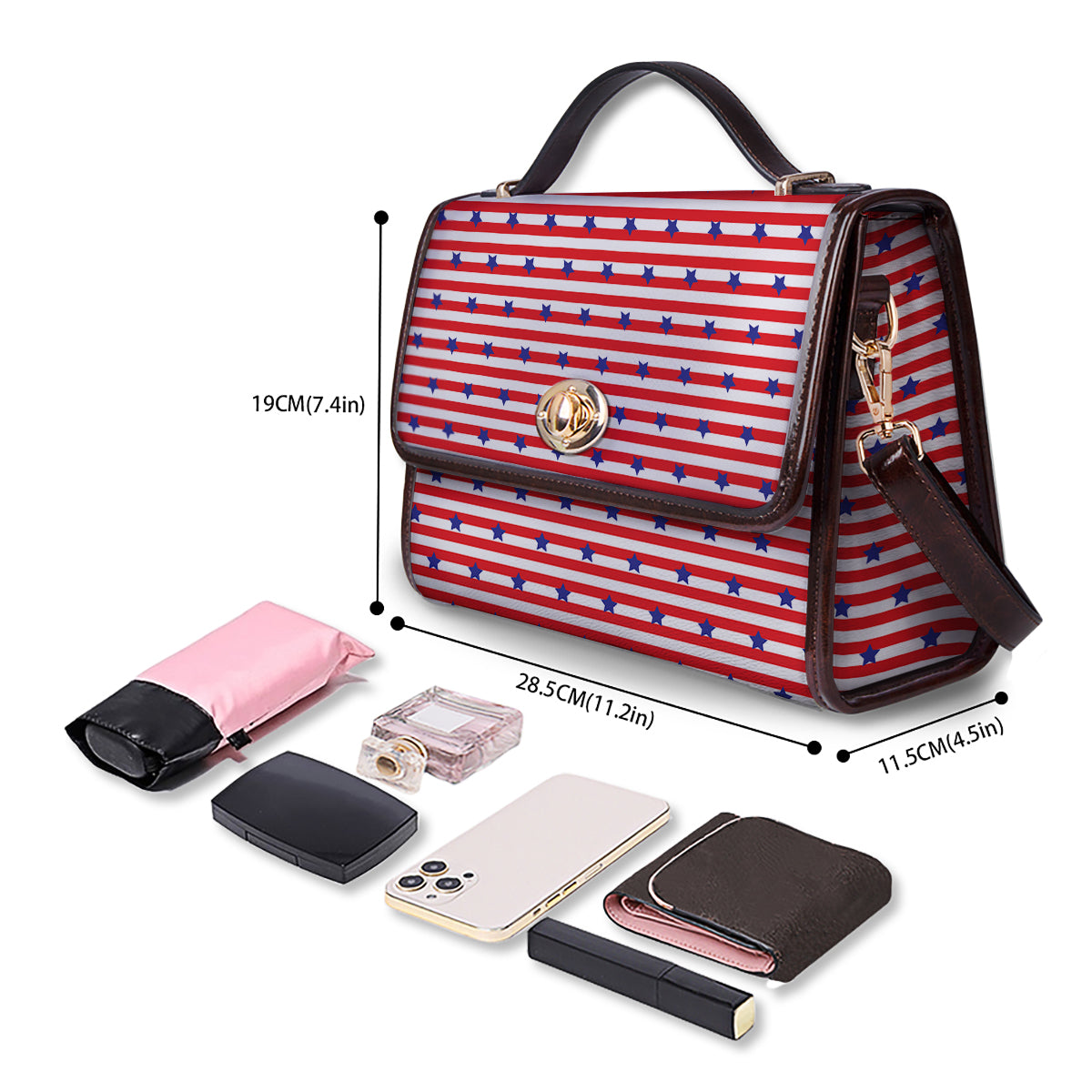 Striped USA Patriotic Print Pattern Women's Satchel Bag