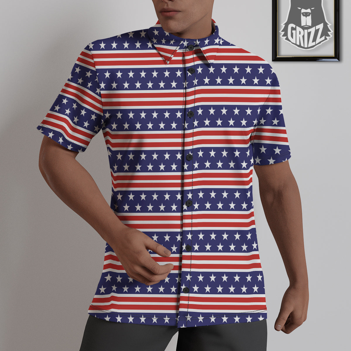 Striped USA Print Pattern Untucked Shirts-grizzshop