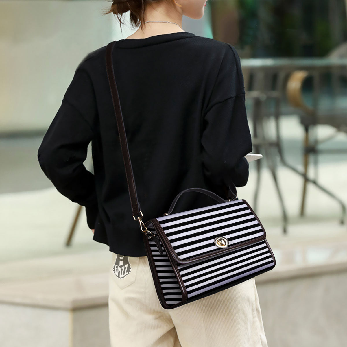 Striped White And Black Print Pattern Women's Satchel Bag