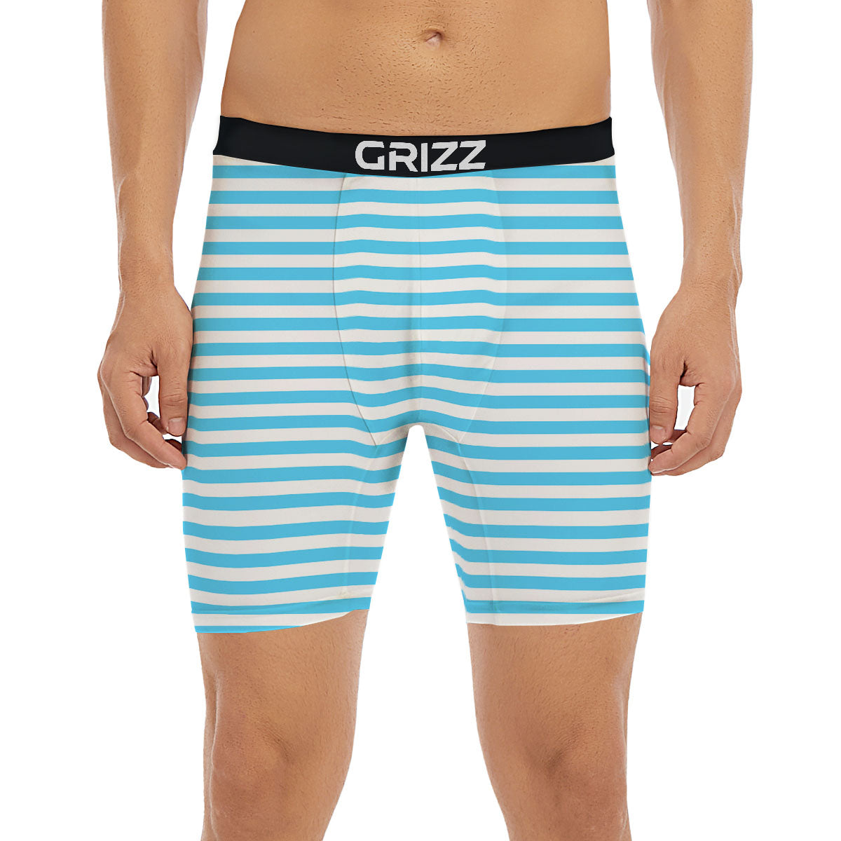 Striped White And Blue Print Pattern Boxer Briefs