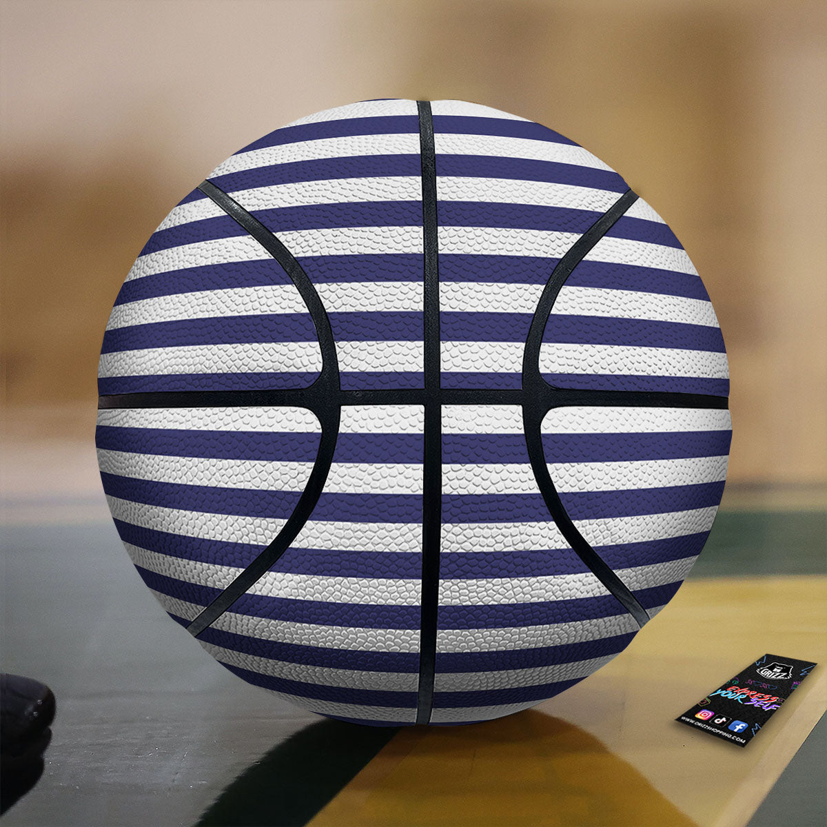Striped White And Navy Print Pattern Basketball