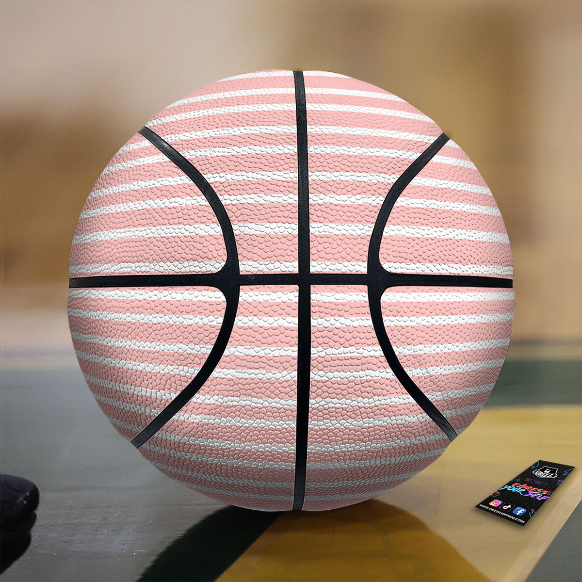 Striped White And Pink Print Pattern Basketball