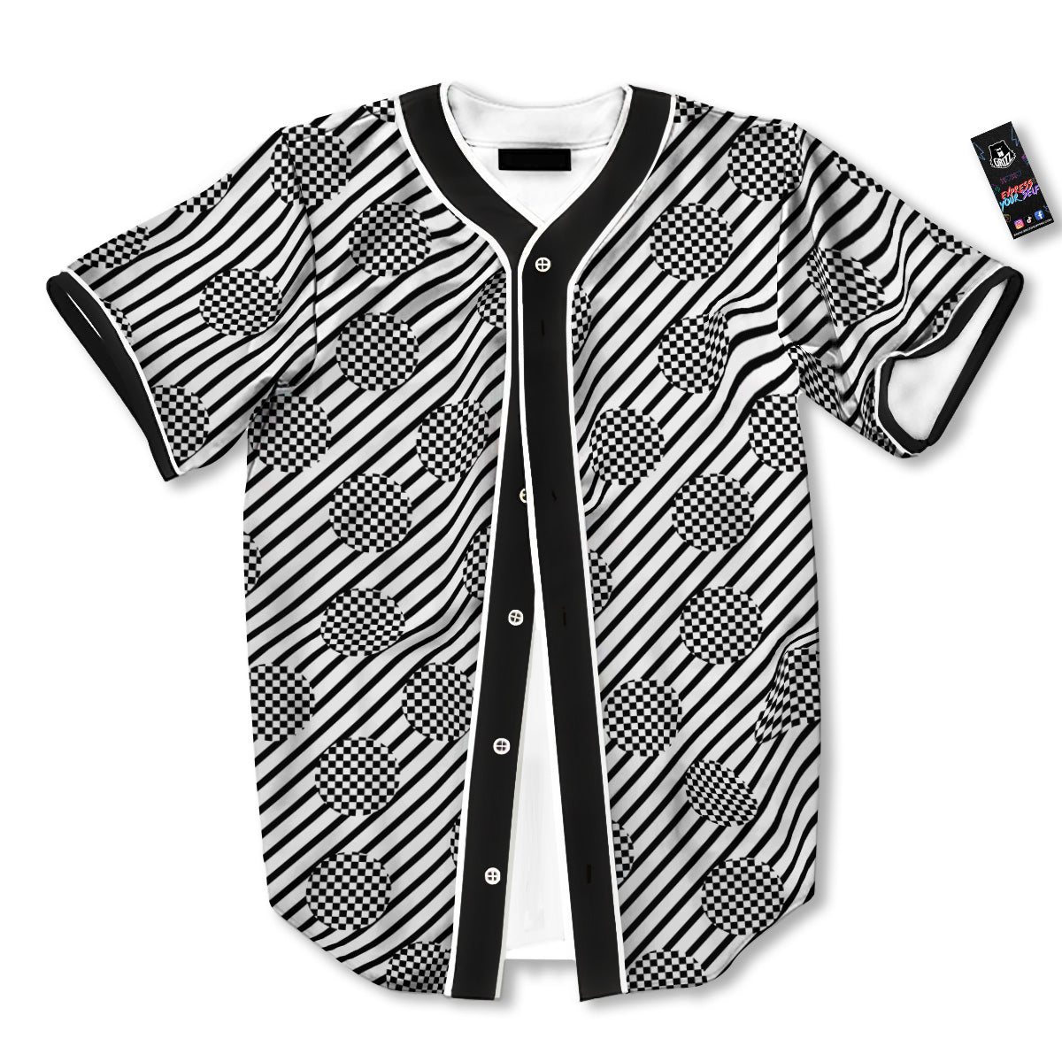 Stripes And Checkered Polka Dots Print Pattern Baseball Jersey-grizzshop