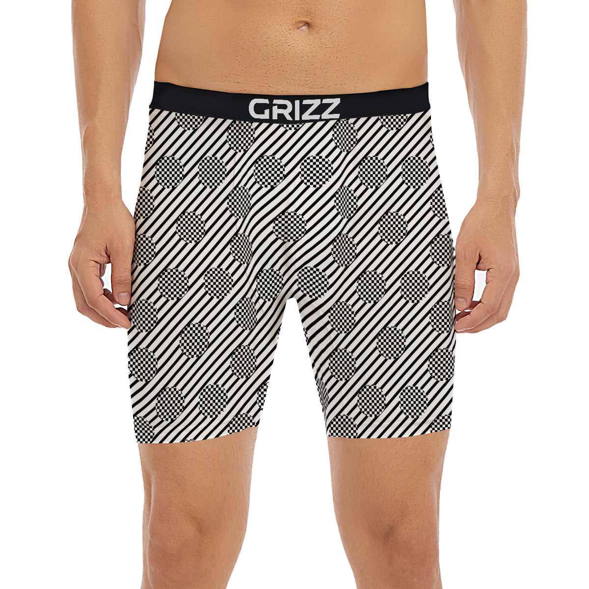 Stripes And Checkered Polka Dots Print Pattern Boxer Briefs-grizzshop